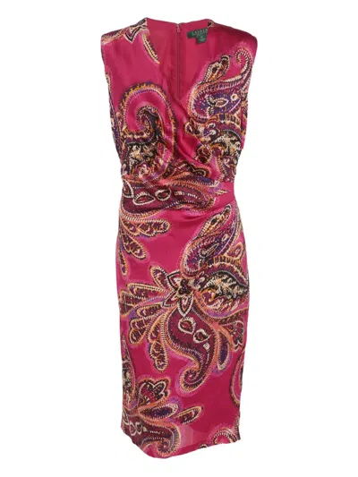 Pre-owned Polo Ralph Lauren Paisley Satin Midi Dress In Pink
