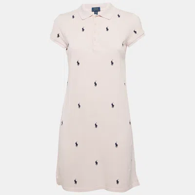 Pre-owned Polo Ralph Lauren Pink All Over Logo Cotton Pique T-shirt Dress Xl