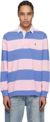 Polo Ralph Lauren Mens Rugby Striped Cotton-jersey Polo Shirt Pink Xxl In Grdn Pink/engld Blue