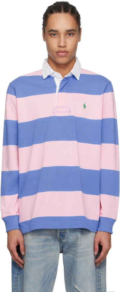 POLO RALPH LAUREN PINK & BLUE 'THE ICONIC RUGBY' POLO