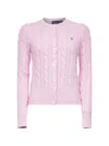 Polo Ralph Lauren Pink Cable-knit Cotton Crewneck Cardigan In Pink
