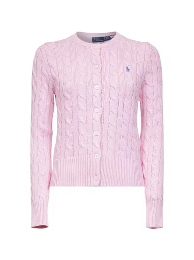 Polo Ralph Lauren Pink Cable-knit Cotton Crewneck Cardigan
