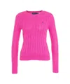 Polo Ralph Lauren Cable Knit Sweater With Round Neckline And Long Sleeves In Pink