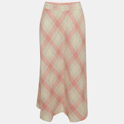 Pre-owned Polo Ralph Lauren Pink Checks Linen Midi Skirt S