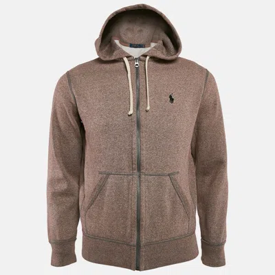 Pre-owned Polo Ralph Lauren Pink Cotton Blend Knit Zip-up Hoodie S