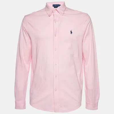 Pre-owned Polo Ralph Lauren Pink Cotton Featherweight Mesh Button Down Shirt L
