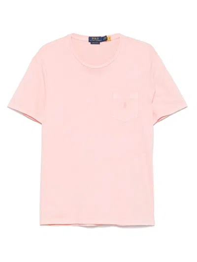 Polo Ralph Lauren Pink Cotton T-shirt With Chest Patch Pocket And Logo