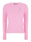 Polo Ralph Lauren Pink Crewneck Sweater With Pony Embroidery On The Front In Cotton Woman In Pink