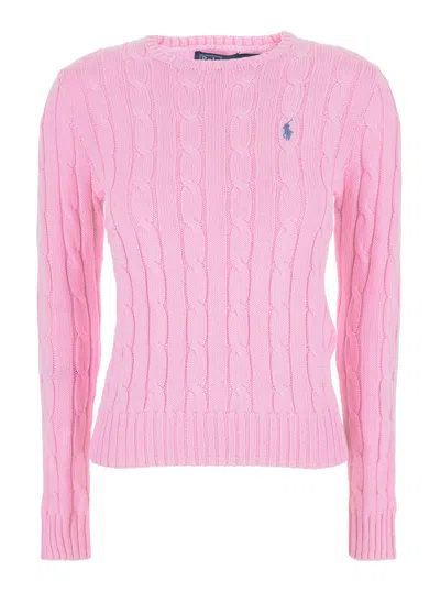 Polo Ralph Lauren Pink Crewneck Sweater With Pony Embroidery On The Front In Cotton Woman