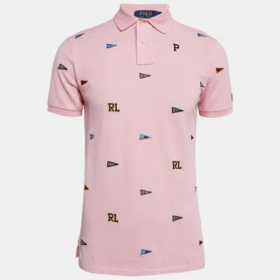 Pre-owned Polo Ralph Lauren Pink Embroidered Cotton Polo T-shirt M