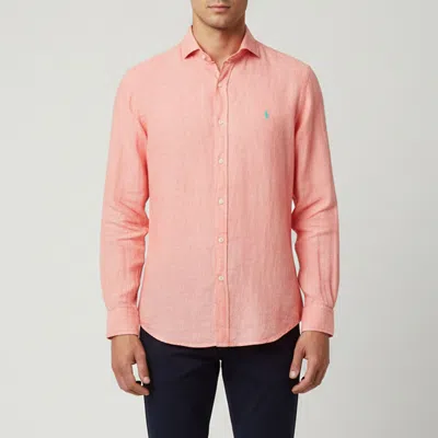 Pre-owned Polo Ralph Lauren Pink Logo Embroidered Linen Shirt M
