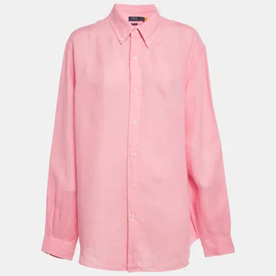 Pre-owned Polo Ralph Lauren Pink Logo Embroidered Linen Shirt Xl