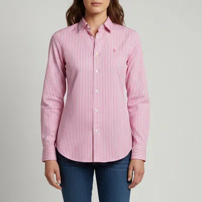 Pre-owned Polo Ralph Lauren Pink Logo Embroidered Striped Poplin Shirt Xs