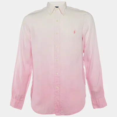 Pre-owned Polo Ralph Lauren Pink Ombre Linen Button Down Shirt M