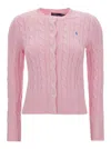 Polo Ralph Lauren Pink Polo Pony Round Neck Cardigan In Cotton Woman