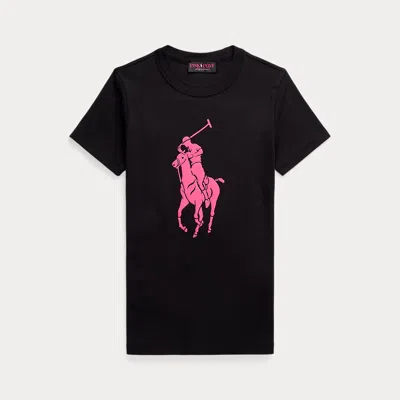 Polo Ralph Lauren Pink Pony Cotton Rib-knit Tee In Black