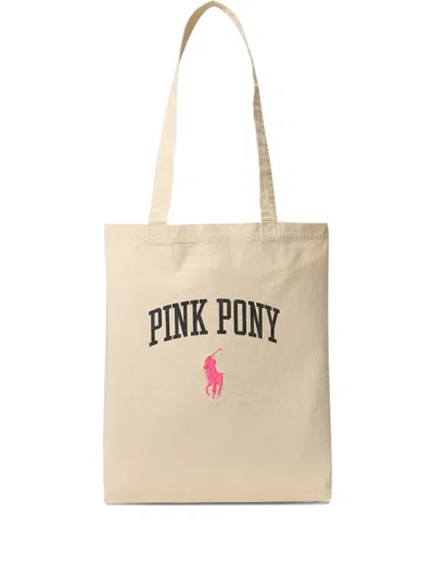 Polo Ralph Lauren Pink Pony Logo-detail Tote Bag In Neutral