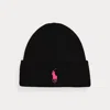 Polo Ralph Lauren Pink Pony Merino Wool Beanie In Black