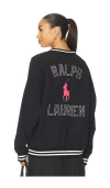 Polo Ralph Lauren Pink Pony Nylon Vneck Pullover In Black