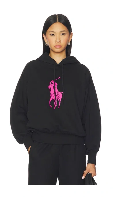 Polo Ralph Lauren Pink Pony Winter Hood Sweatshirt In Black