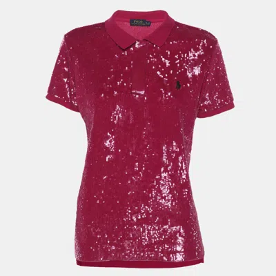 Pre-owned Polo Ralph Lauren Pink Sequined Cotton Polo Shirt S