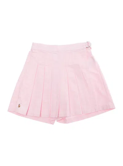 Polo Ralph Lauren Kids' Pink Shorts With Embroidered Pony And Pleated Details On The Front In Cotton Girl