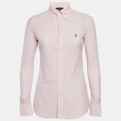 Pre-owned Polo Ralph Lauren Pink Stripe Cotton Knit Button Front Shirt S