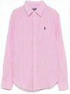 Polo Ralph Lauren Pink Striped Linen Blouse With Classic Button-down Design In Pink
