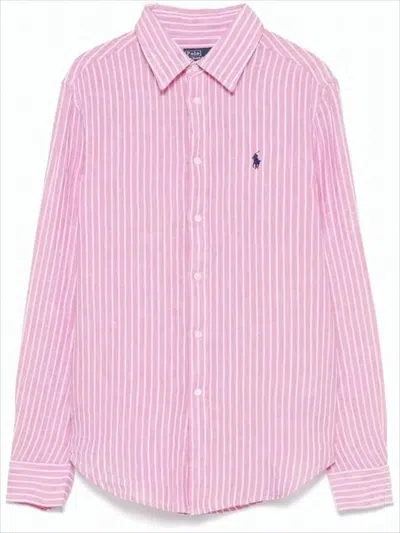 Polo Ralph Lauren Pink Striped Linen Blouse With Classic Button-down Design