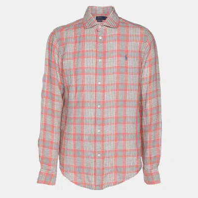 Pre-owned Polo Ralph Lauren Pink/grey Checkered Linen Classic Fit Shirt L