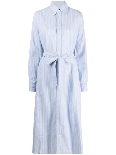 Polo Ralph Lauren Pinstripe Tie-front Shirt Dress In Blue