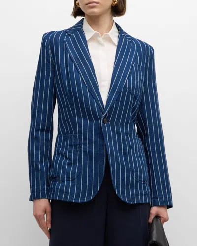 Polo Ralph Lauren Pinstripe Linen-cotton Blazer In Blue
