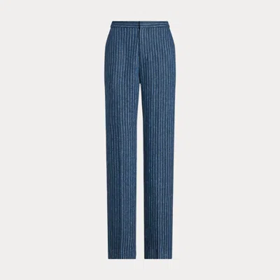 Polo Ralph Lauren Pinstripe Linen Straight-leg Trouser In Blue