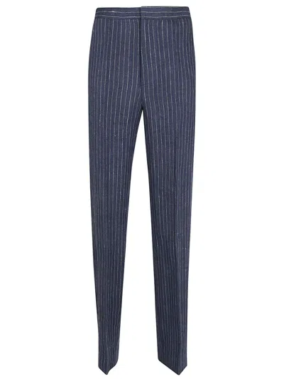 Polo Ralph Lauren Pinstriped High Waist Trousers In Navy