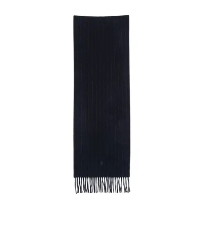 Polo Ralph Lauren Pinstripe-pattern Cashmere Scarf In Black