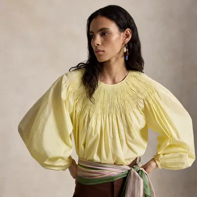 Polo Ralph Lauren Pintucked Cotton Shirt In Bird Yellow In Gold