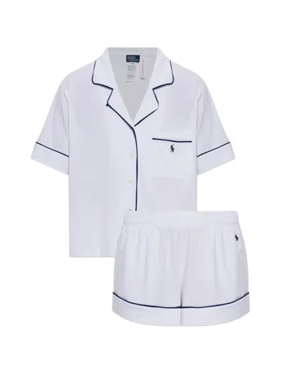 Polo Ralph Lauren Piping-detail Logo-embroidered Pajamas In White