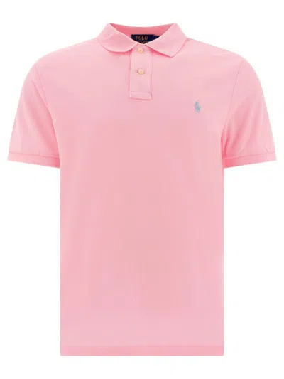 Polo Ralph Lauren Ribbed Collar Polo Shirt With Short Sleeves In Pink