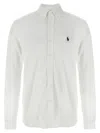 Polo Ralph Lauren White Linen Shirt, Button-down Pattern With Long Sleeves And Red Logo Embroidery On Chest.