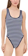 Polo Ralph Lauren Stripe Scoop One-piece Swimsuit In White/navy