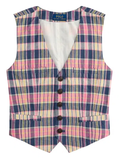 Polo Ralph Lauren Kids' Plaid Button-up Vest In Blue