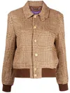 Polo Ralph Lauren Araminta Check Beaded Tweed Bomber Jacket In Brown