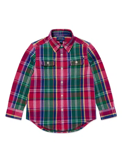 Polo Ralph Lauren Kids' Plaid-check Cotton Shirt In 红色