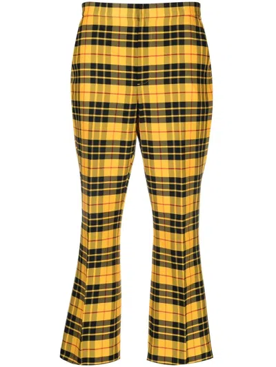 Polo Ralph Lauren Plaid-check Cropped Flared Trousers In Yellow