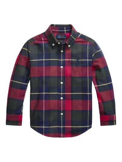 Polo Ralph Lauren Kids' Plaid Check-pattern Long-sleeve Shirt In Red