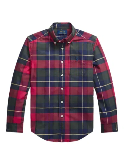 Polo Ralph Lauren Kids' Plaid Check-pattern Shirt In Green