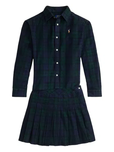 Polo Ralph Lauren Kids' Plaid-check Skirt And Shirt Set In Green