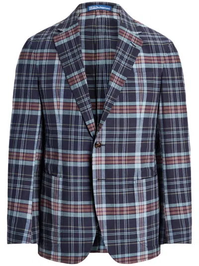 Polo Ralph Lauren Plaid Cotton Blazer In Blue
