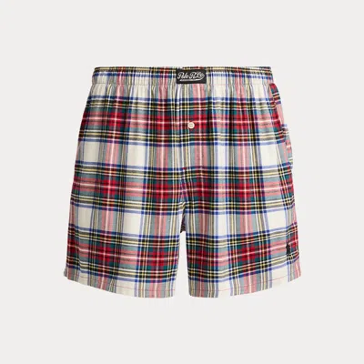 Polo Ralph Lauren Plaid Cotton Flannel Boxer In Stewart Tartan In White