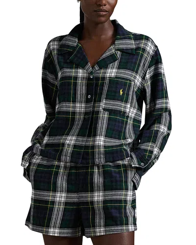 Polo Ralph Lauren Plaid Cotton Flannel Short Sleeve Sleep Set In Evergreen